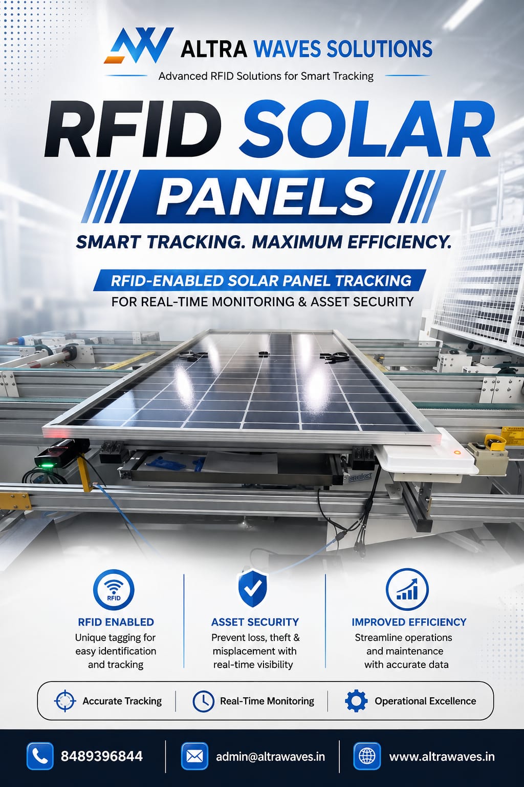 RFID tag attached to solar panel for asset tracking and identification